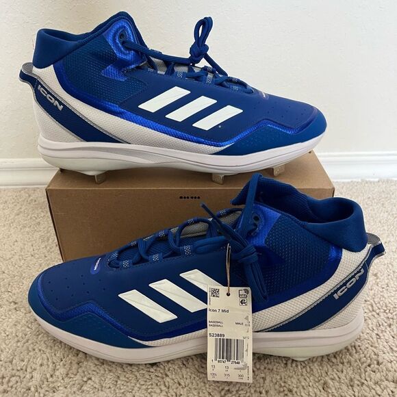 Adidas Icon 7 Mid Metal Baseball Cleats Blue/White - Picture 1 of 9